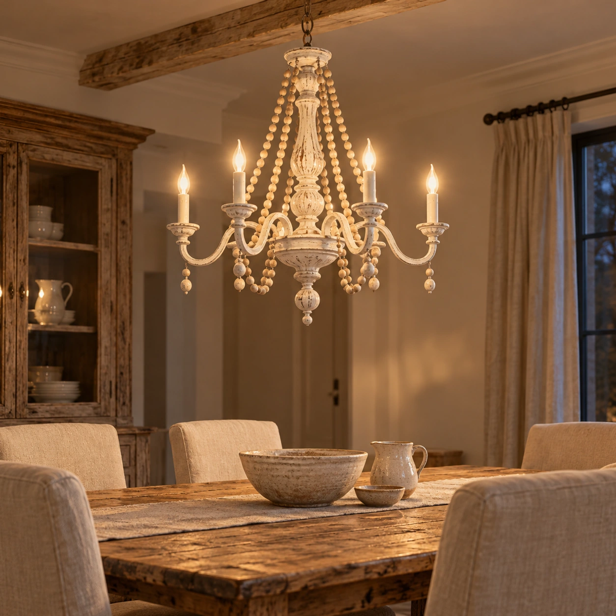 Chandelier in a lived-in dining room