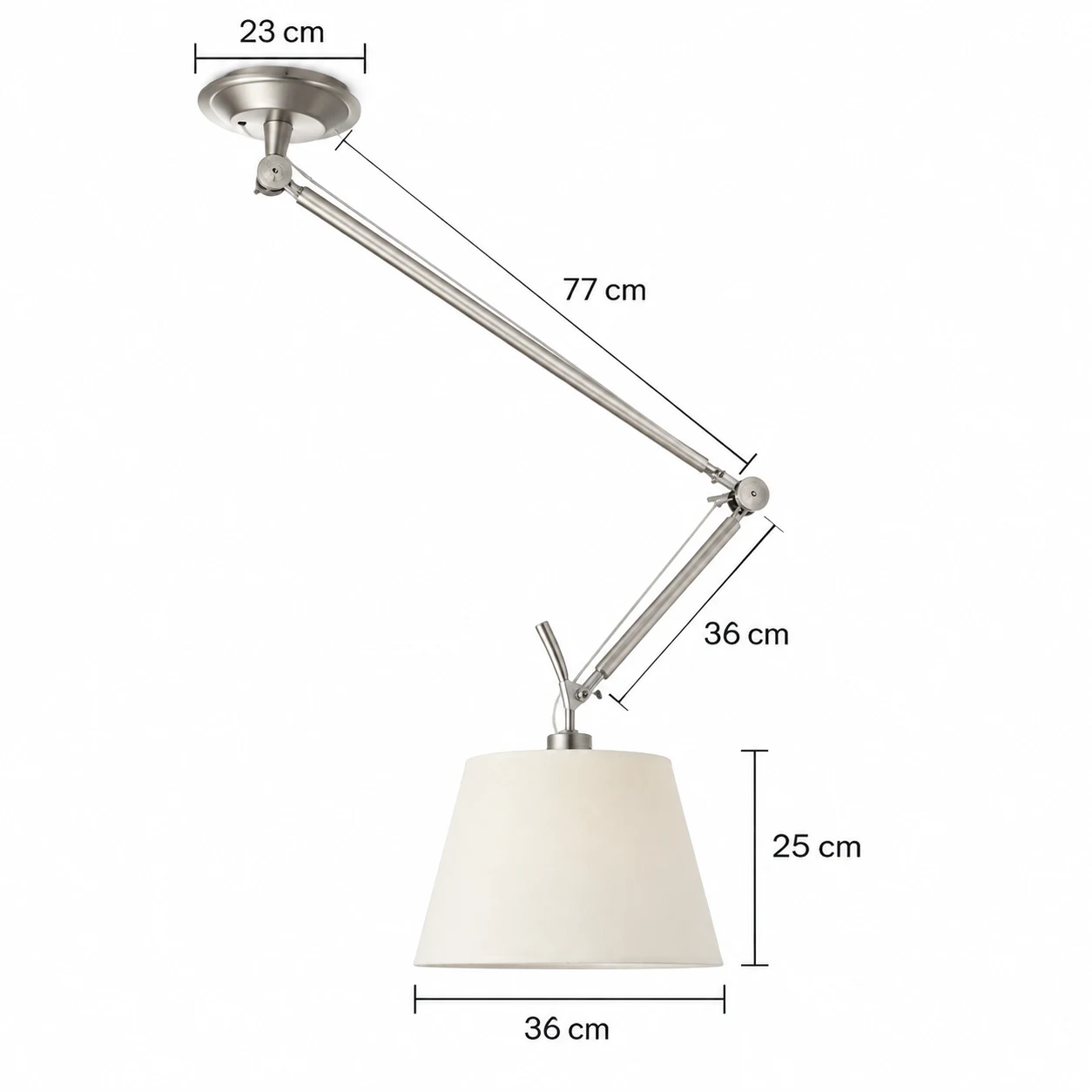 Dimension diagram for the 36 cm shade option