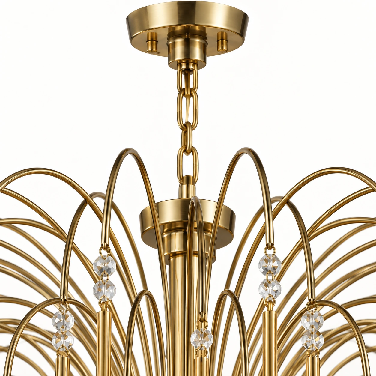 Close detail of the plated metal canopy and arched frame