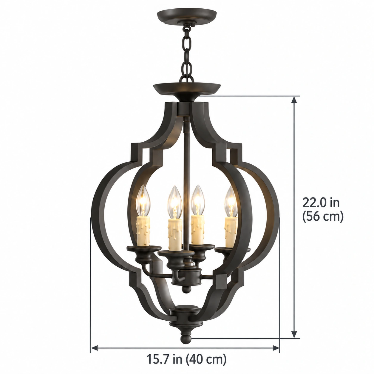Lantern fixture diameter 15.7 in (40 cm) and height 22.0 in (56 cm)