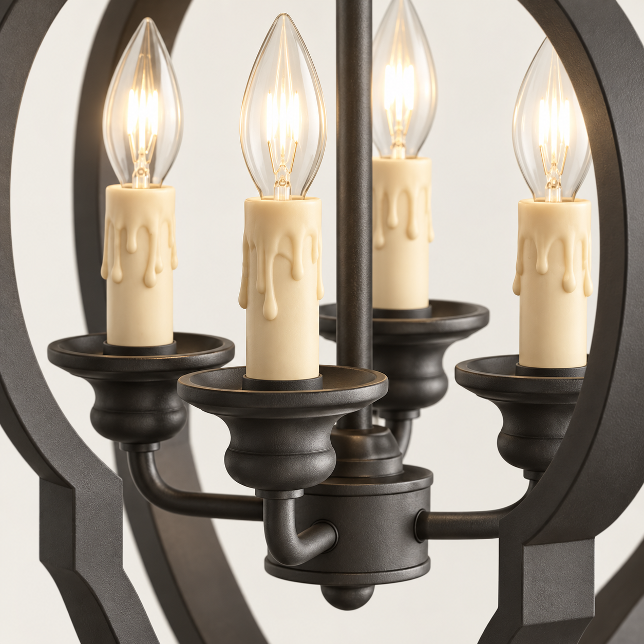 Close detail of four candle sockets and central hub