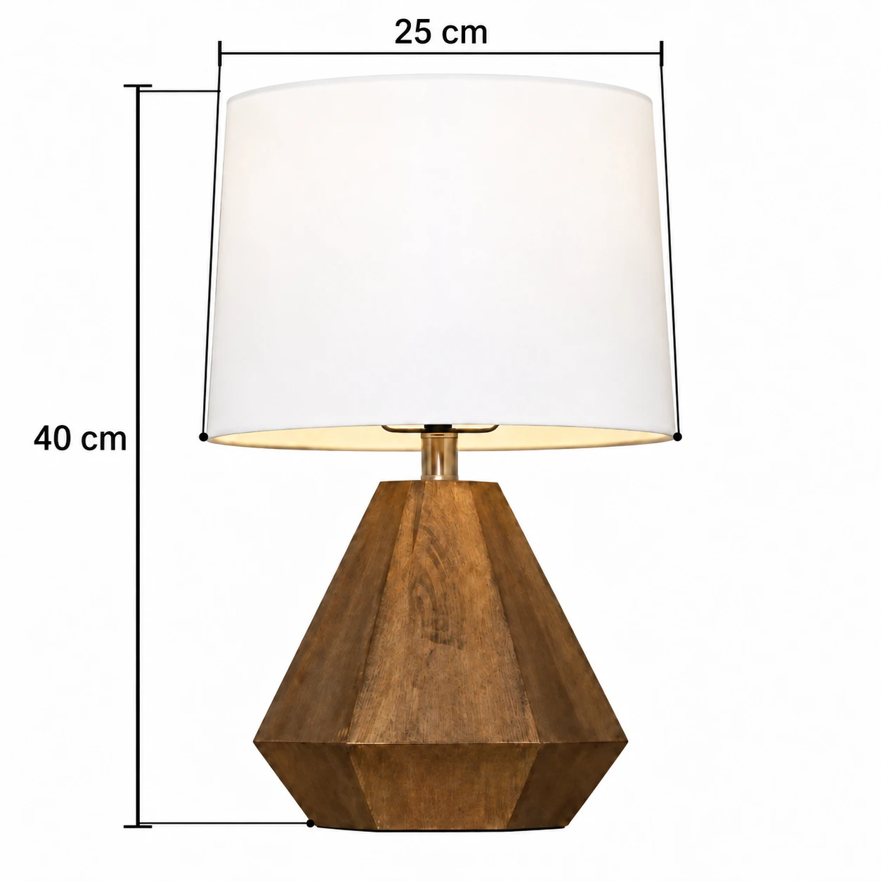 Table lamp dimensions: overall diameter 25 cm and overall height 40 cm