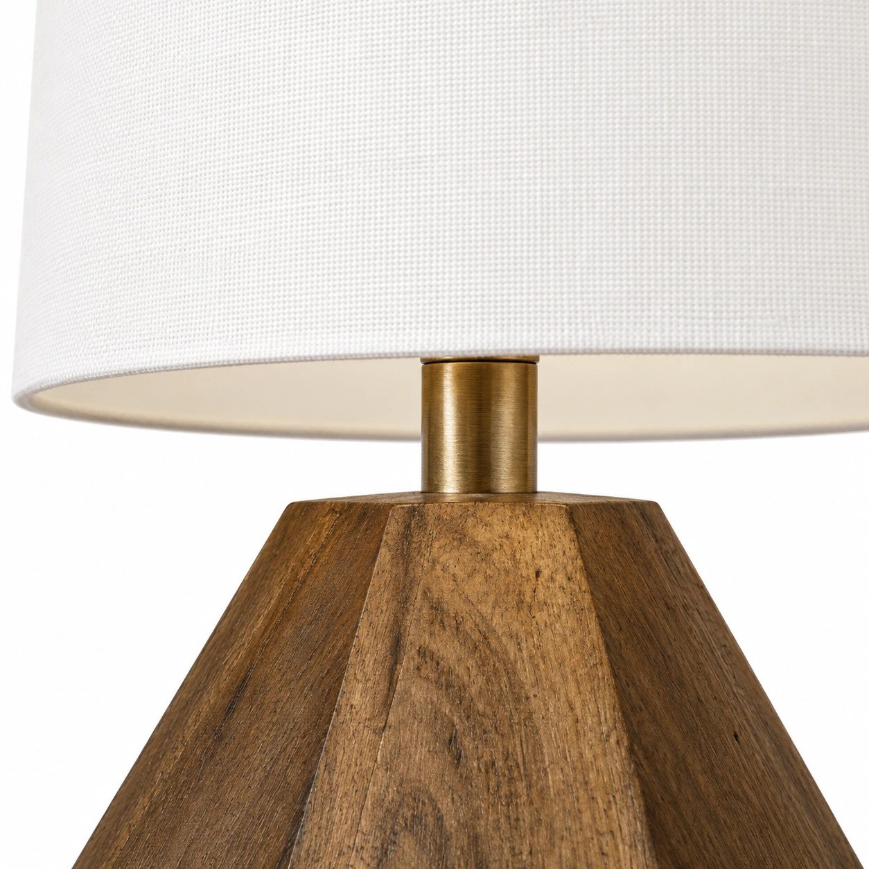 White fabric shade edge and metal connector detail