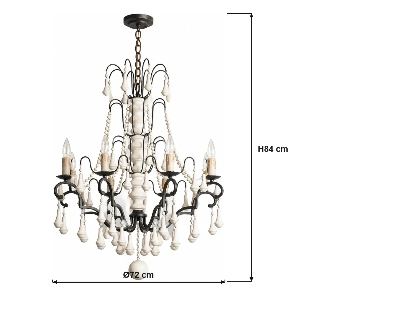 Technical dimension diagram showing an overall diameter of 72 cm and a fixture height of 84 cm
