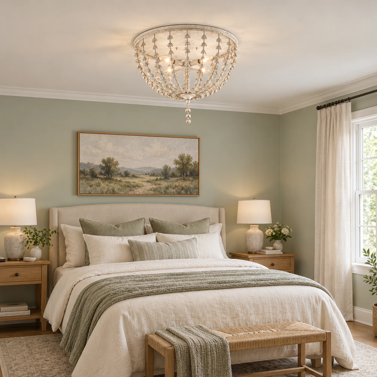 Floral ceiling light in a bedroom
