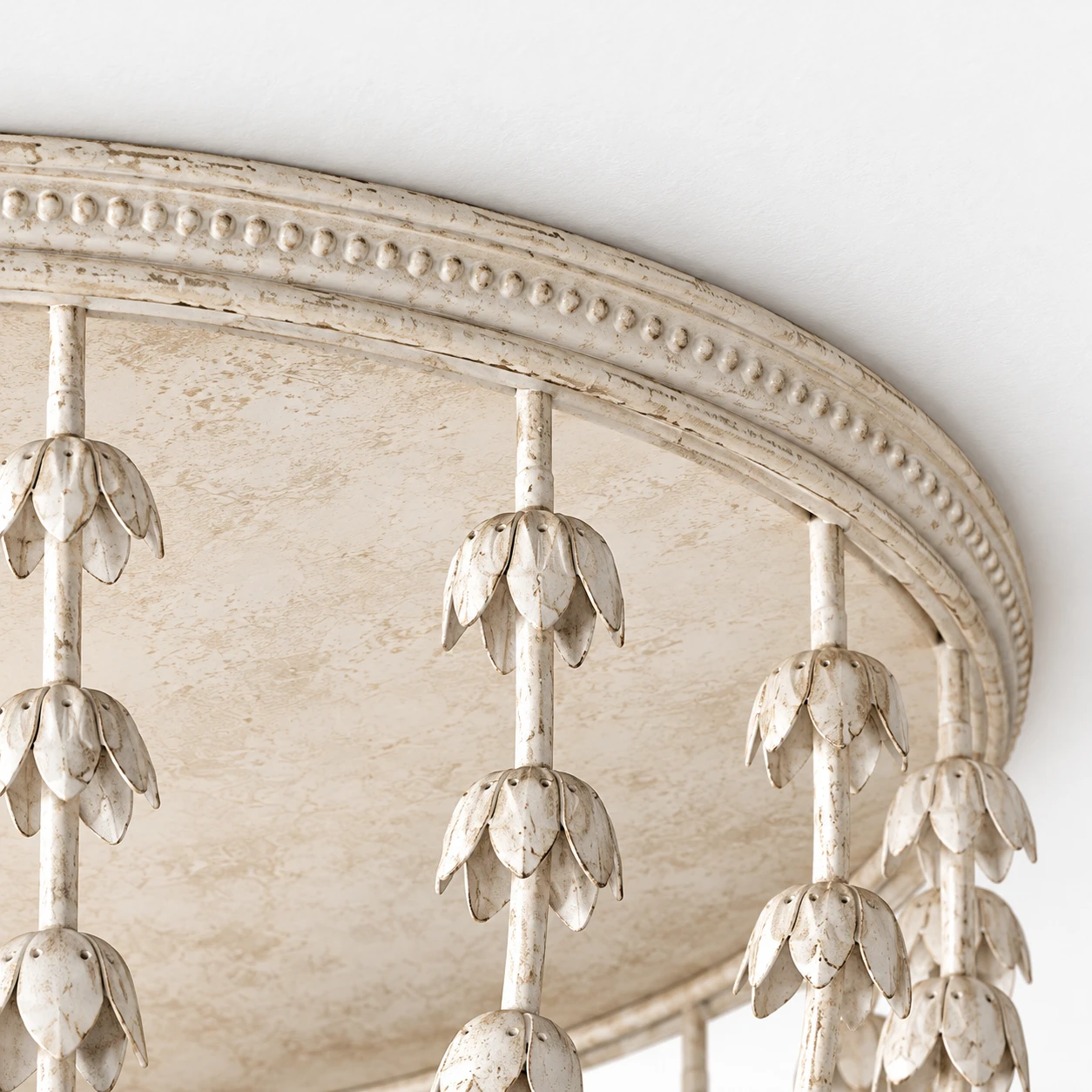 Beaded iron upper rim and flush ceiling fit