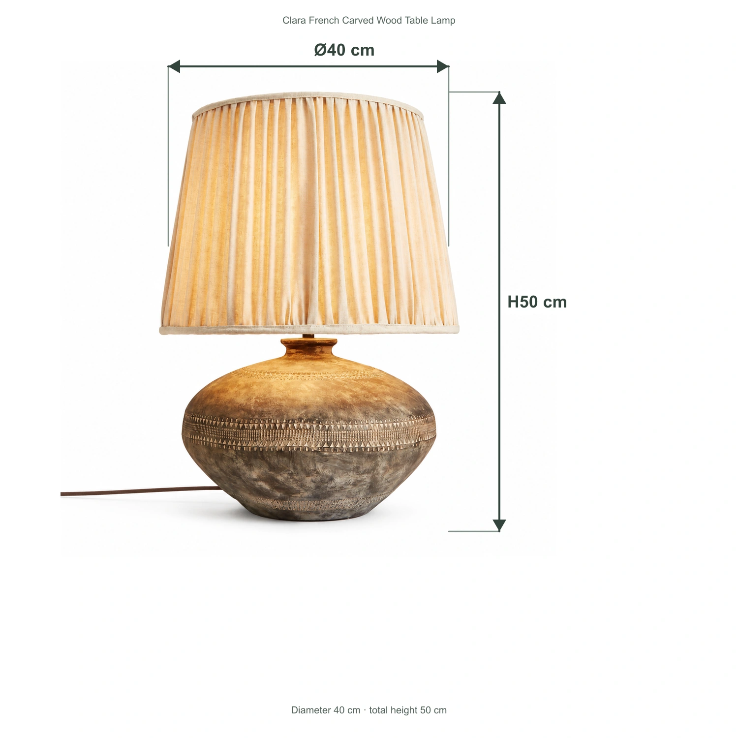 Clara table lamp dimensions: 40 cm diameter and 50 cm height