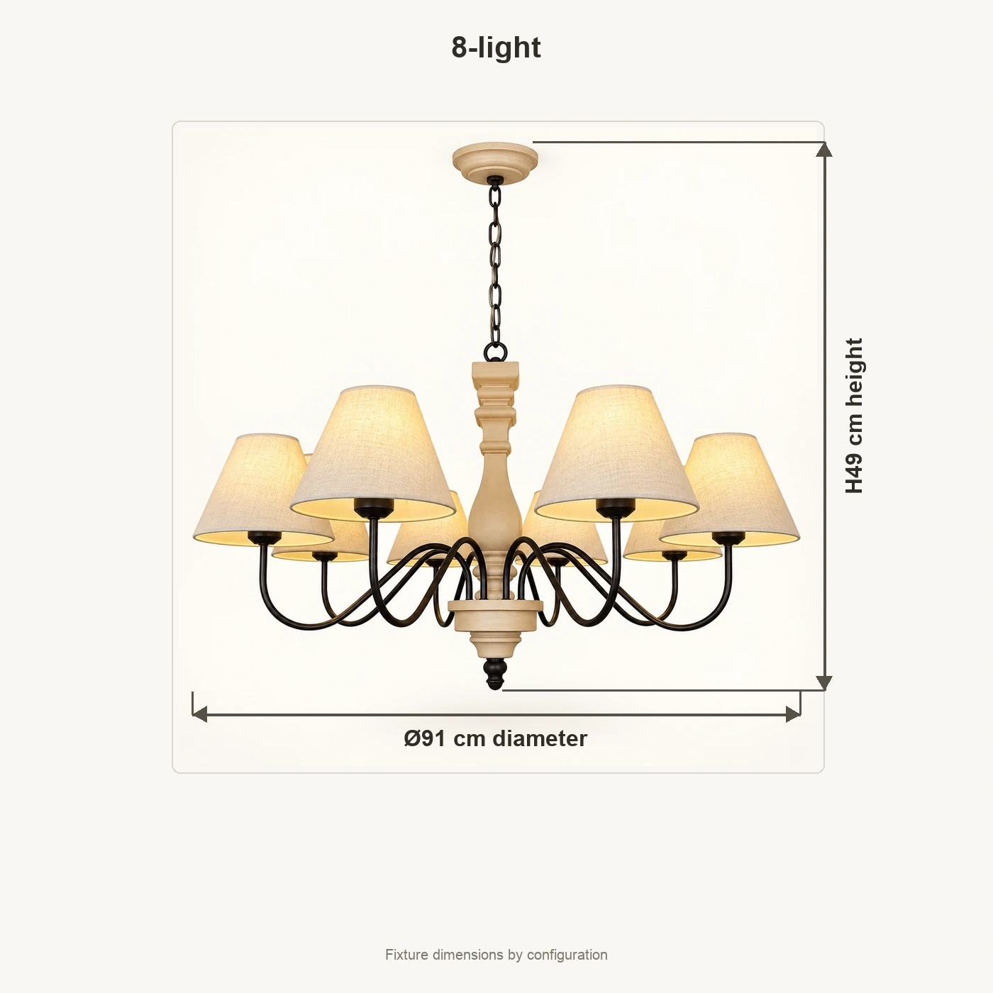 Mara 8-light chandelier dimensions: diameter 91 cm and height 49 cm