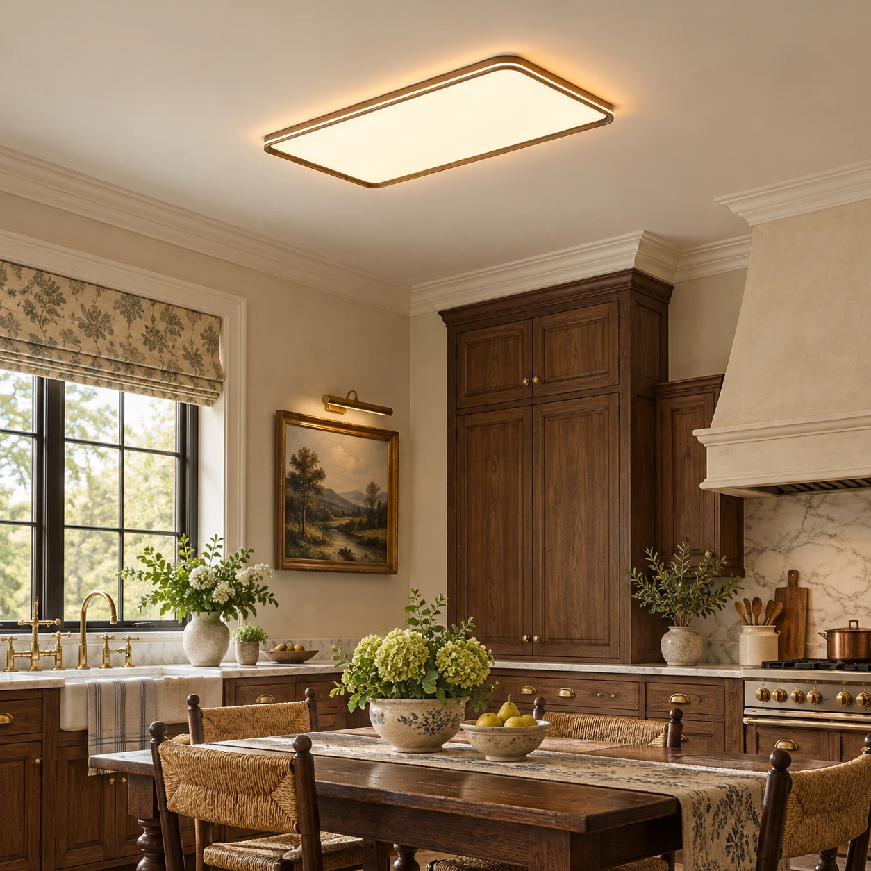 Flush mount ceiling light in an American kitchen breakfast corner
