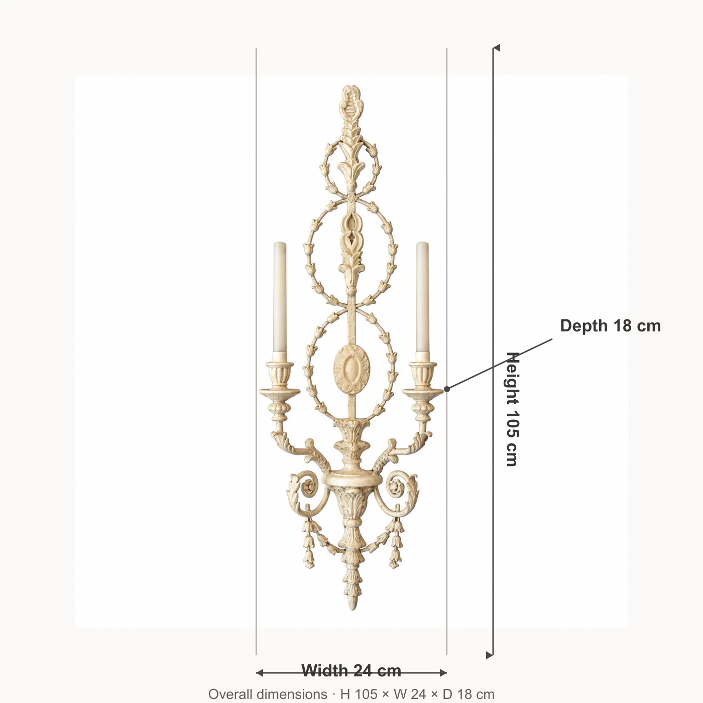 Maren wall sconce dimensions: height 105 cm, width 24 cm, depth 18 cm