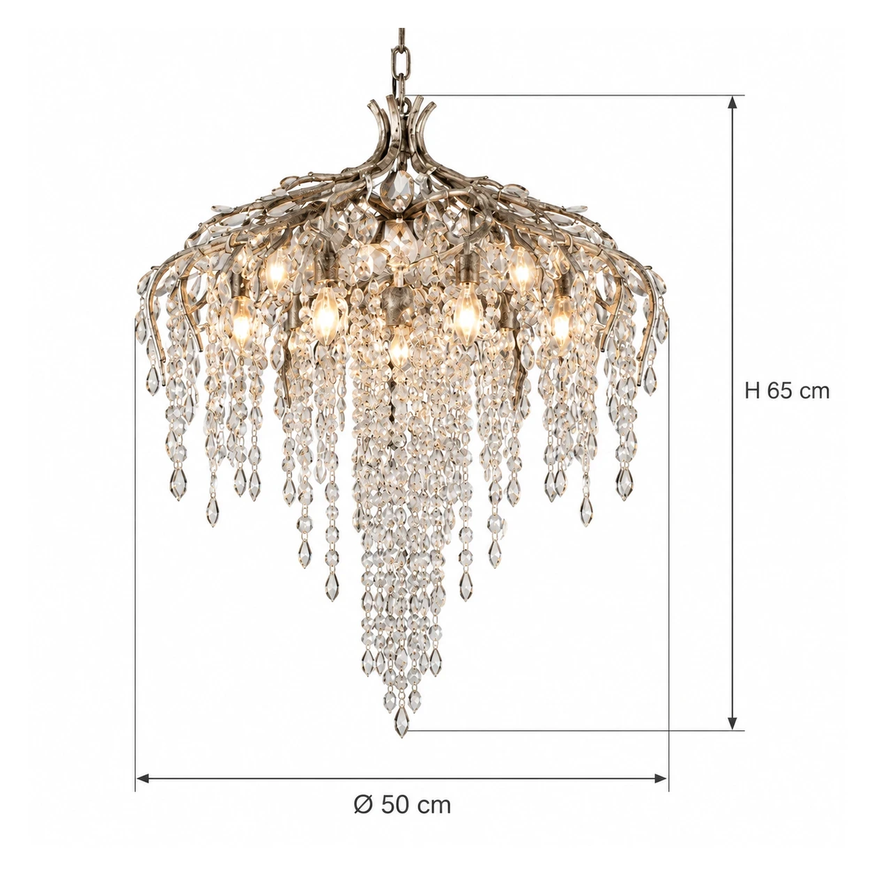 Seraphina chandelier dimensions: 50 cm diameter and 65 cm height