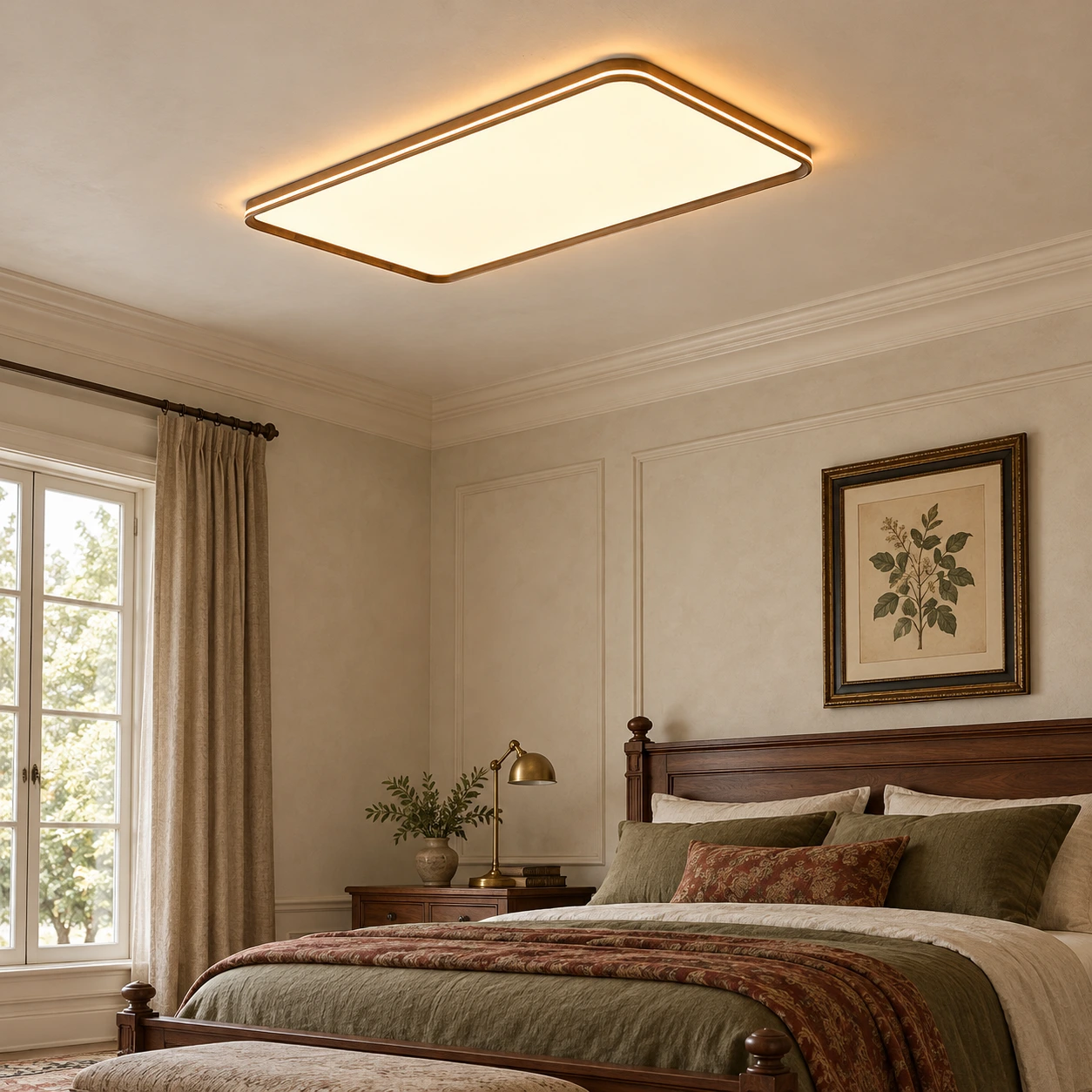 Flush mount ceiling light in an American bedroom
