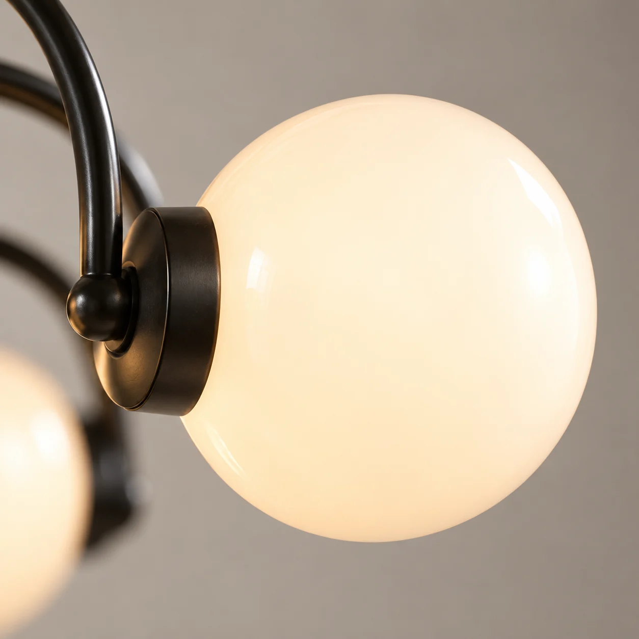 Rounded glass globe and black socket detail