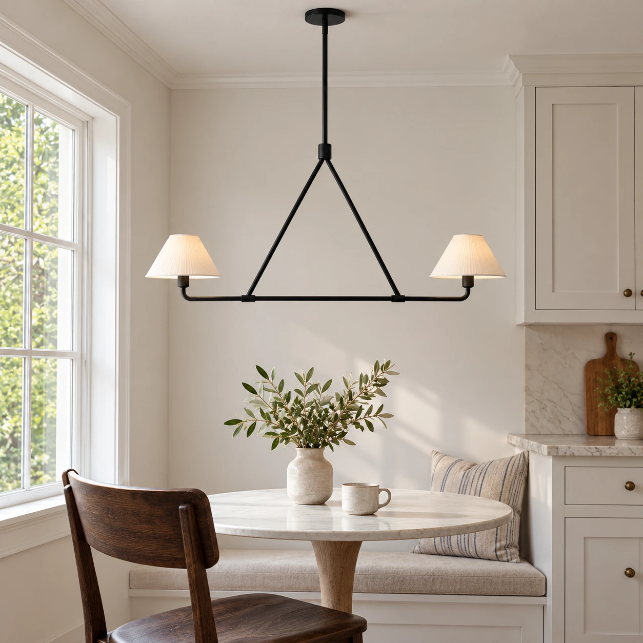 2-Light black Maren chandelier over a breakfast table