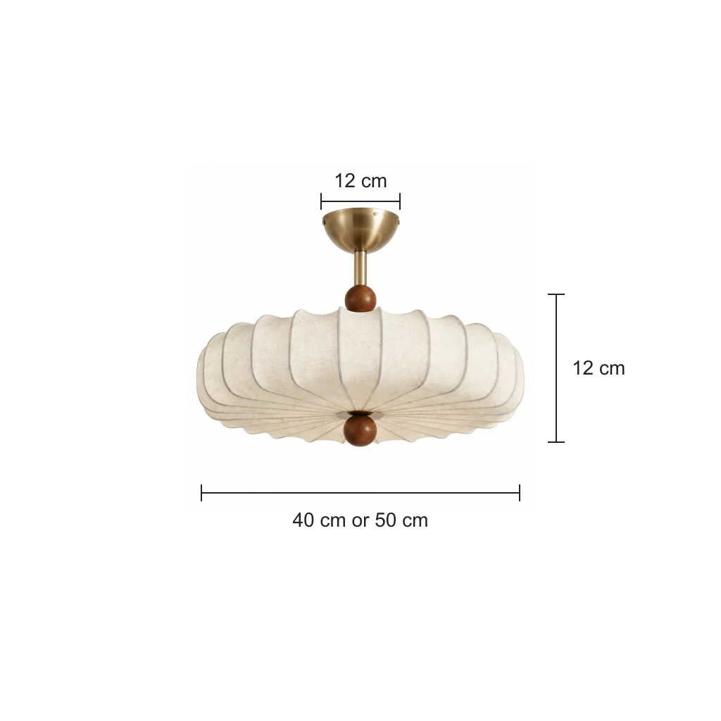 Wushlp Vintage Premium Fabric and Metal Flush Mount Ceiling Light specification graphic
