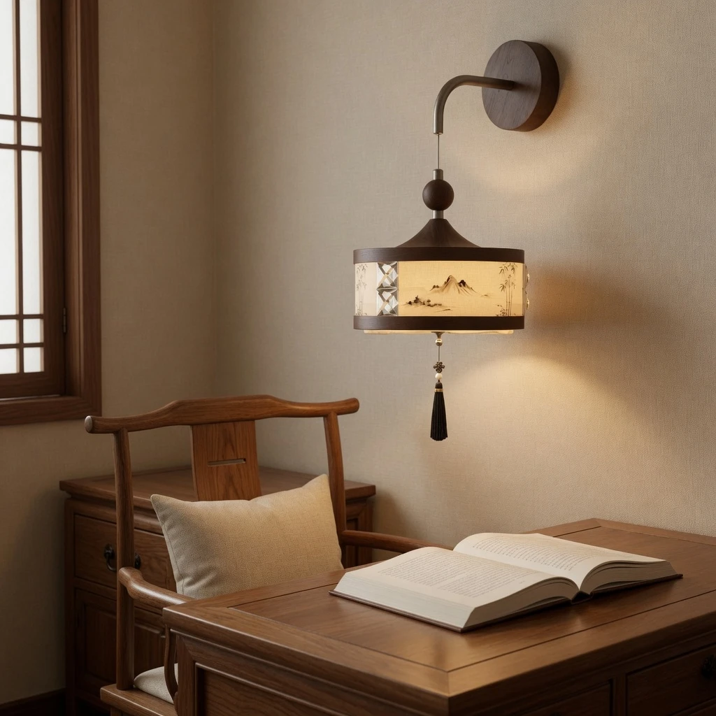 Small wall sconce above a study desk