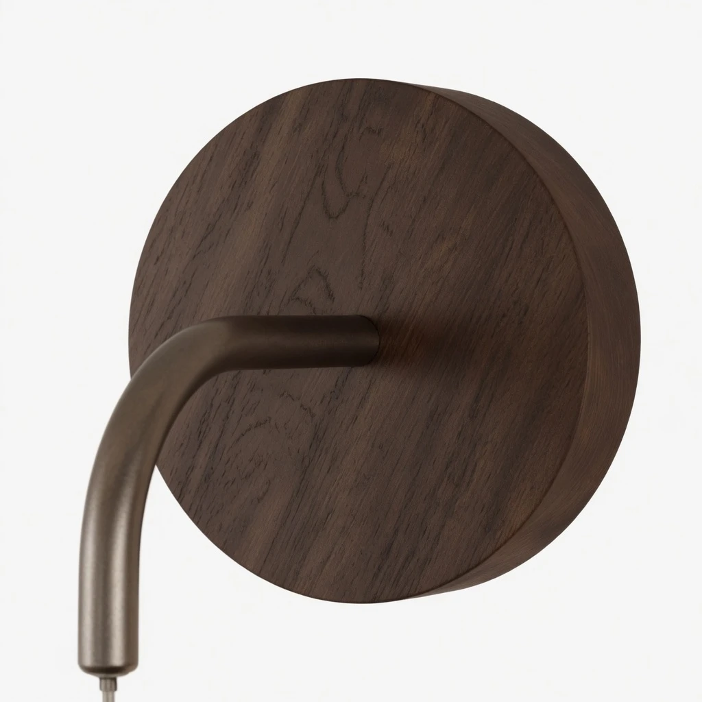 Close view of Lina Chinese Vintage Pull-Chain Iron Fabric Wall Sconce curved iron arm and round backplate