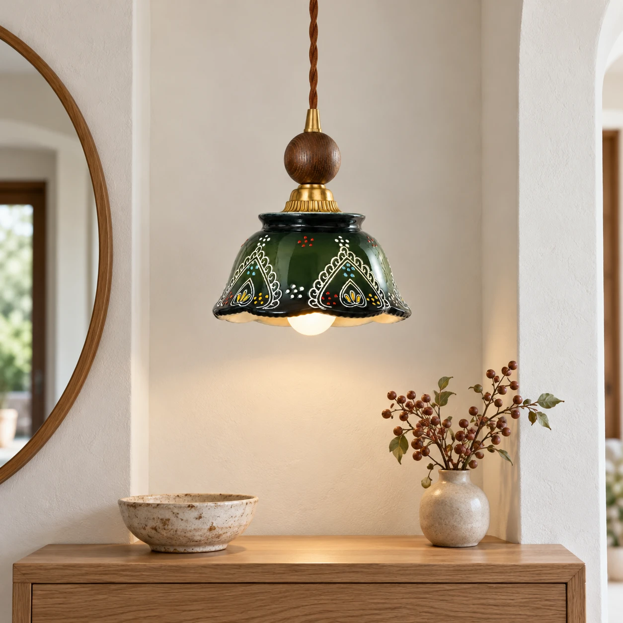Clara pendant light in an entry alcove