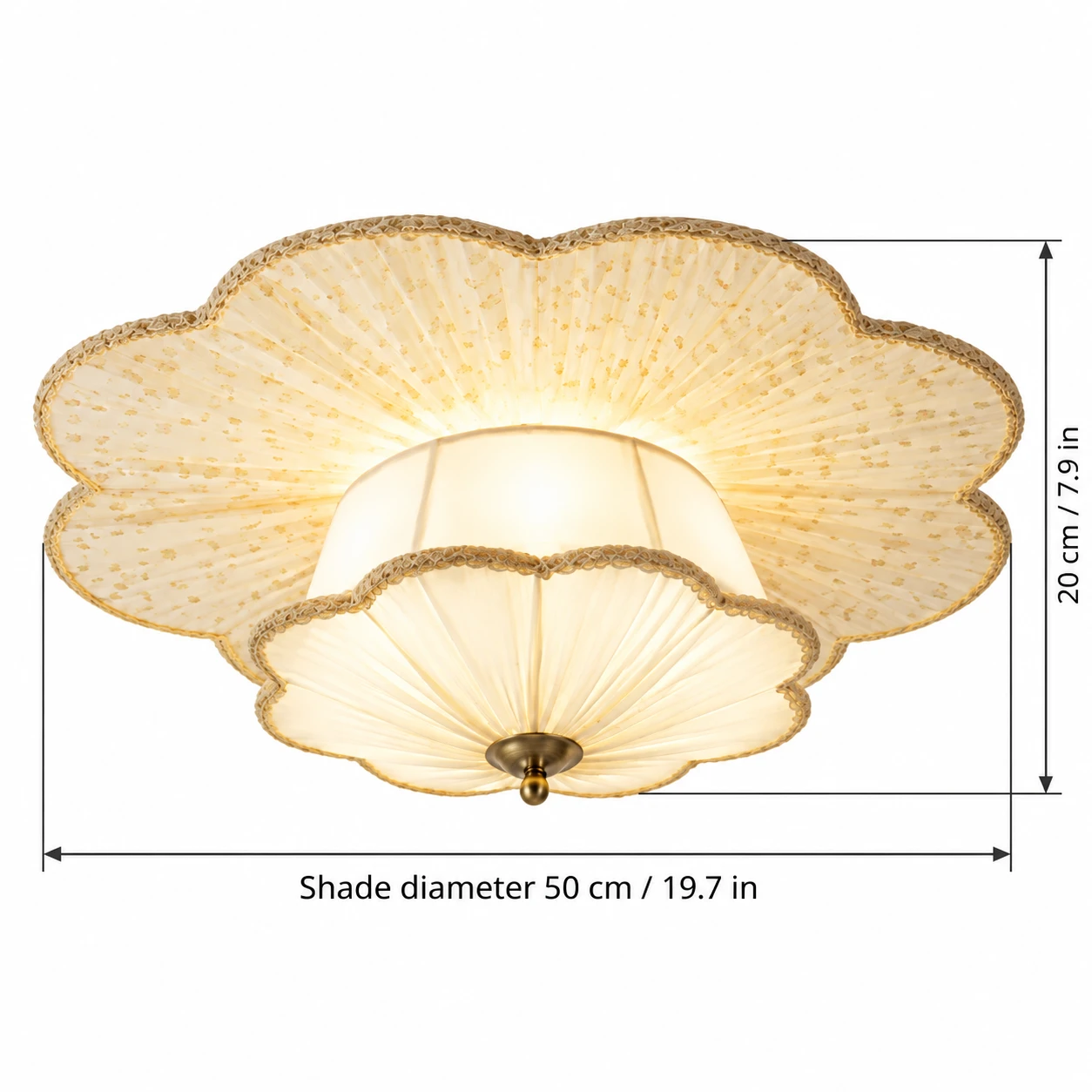 Dimension diagram for 50 cm shade diameter and 20 cm height