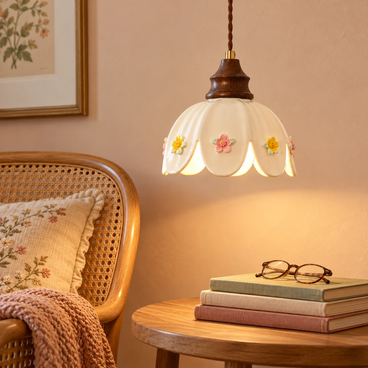 Adeline pendant light above a compact study