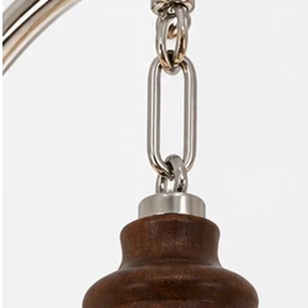 Close view of chain link and wood cup fitting