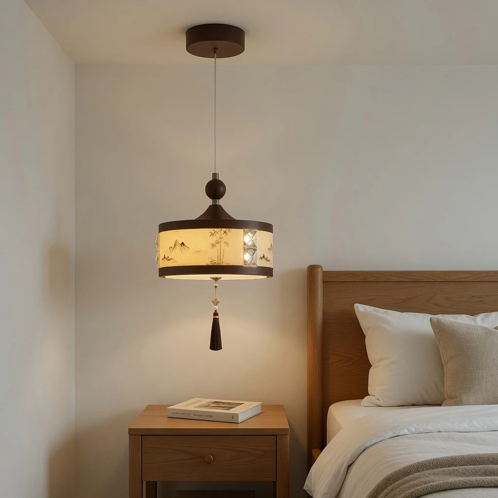 Small mini pendant over a nightstand