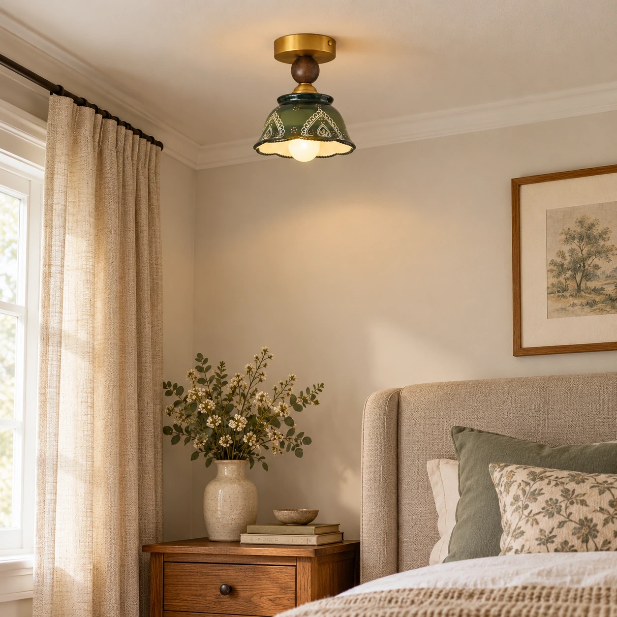 Camille ceramic flush mount in a bedroom