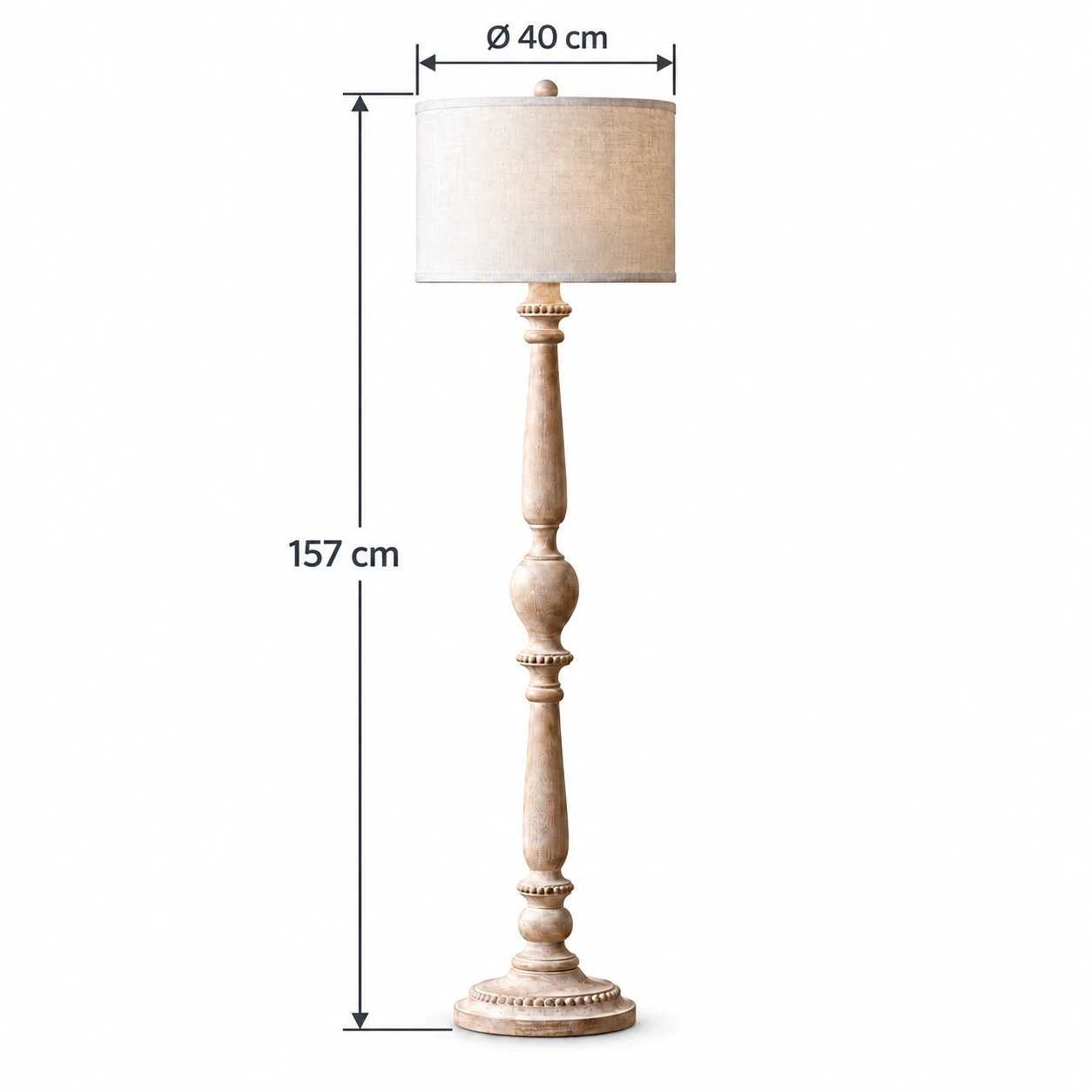 Floor lamp dimensions: shade diameter 40 cm, overall height 157 cm