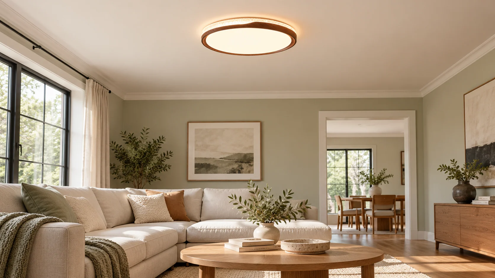 Sienna Vintage Round Flush Mount Ceiling Light banner in a home setting