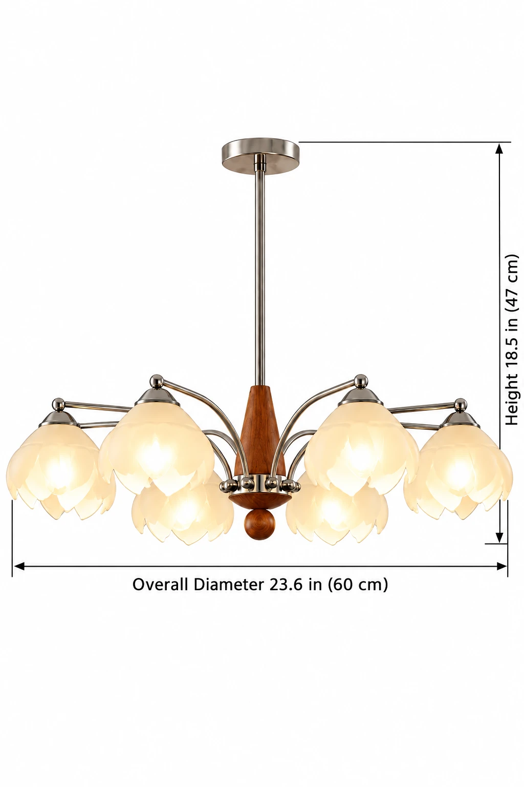 Dimension diagram for 5/6-light overall diameter 23.6 in 60 cm height 18.5 in 47 cm