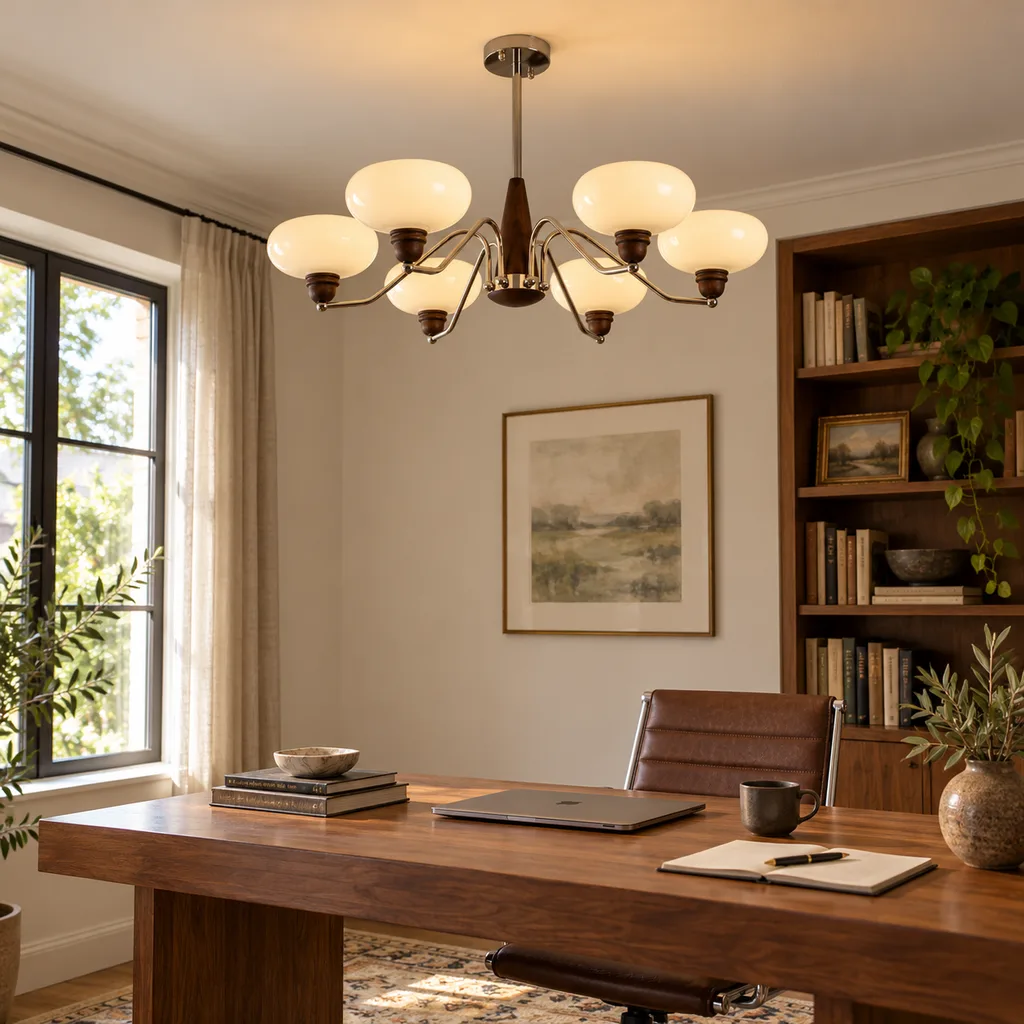 6-head warm pendant in a living room