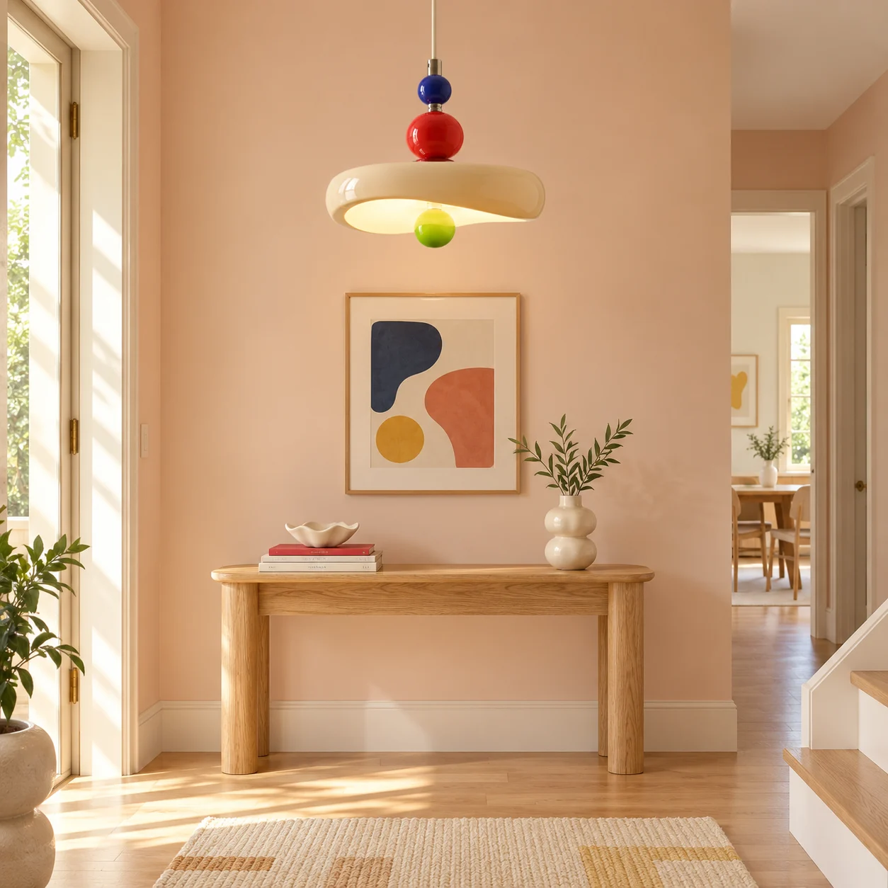 Theo Memphis pendant in a peach entry foyer
