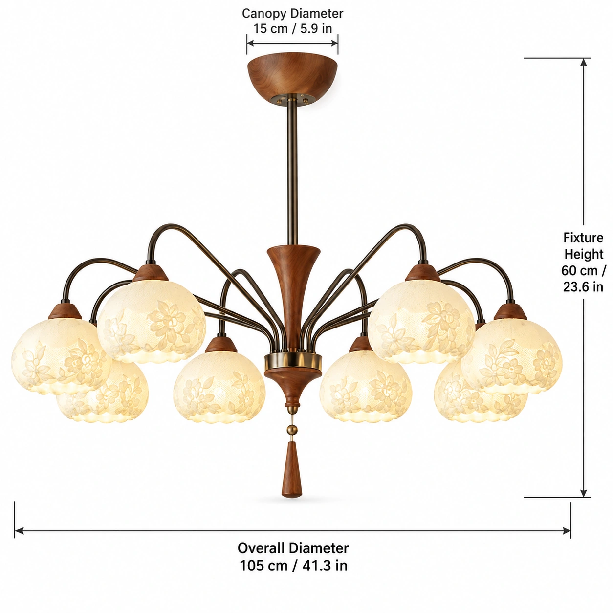 Dimension diagram 8-light Ø105 cm x H 60 cm