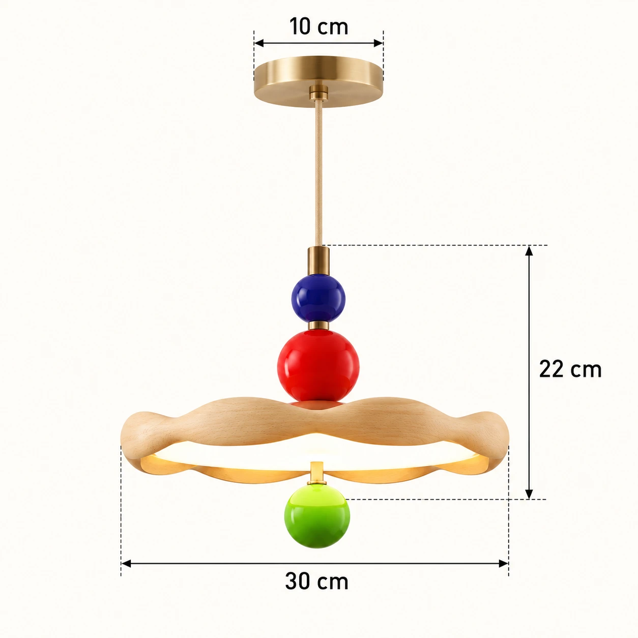 Dimension diagram diameter 30 cm height 22 cm canopy 10 cm