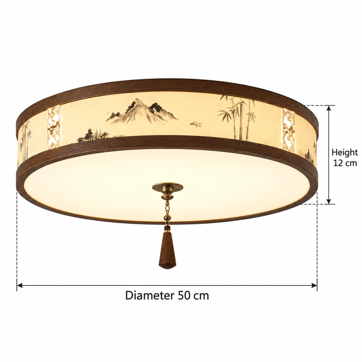 Mei landscape fabric flush mount ceiling light dimensions, diameter 50 cm, height 12 cm