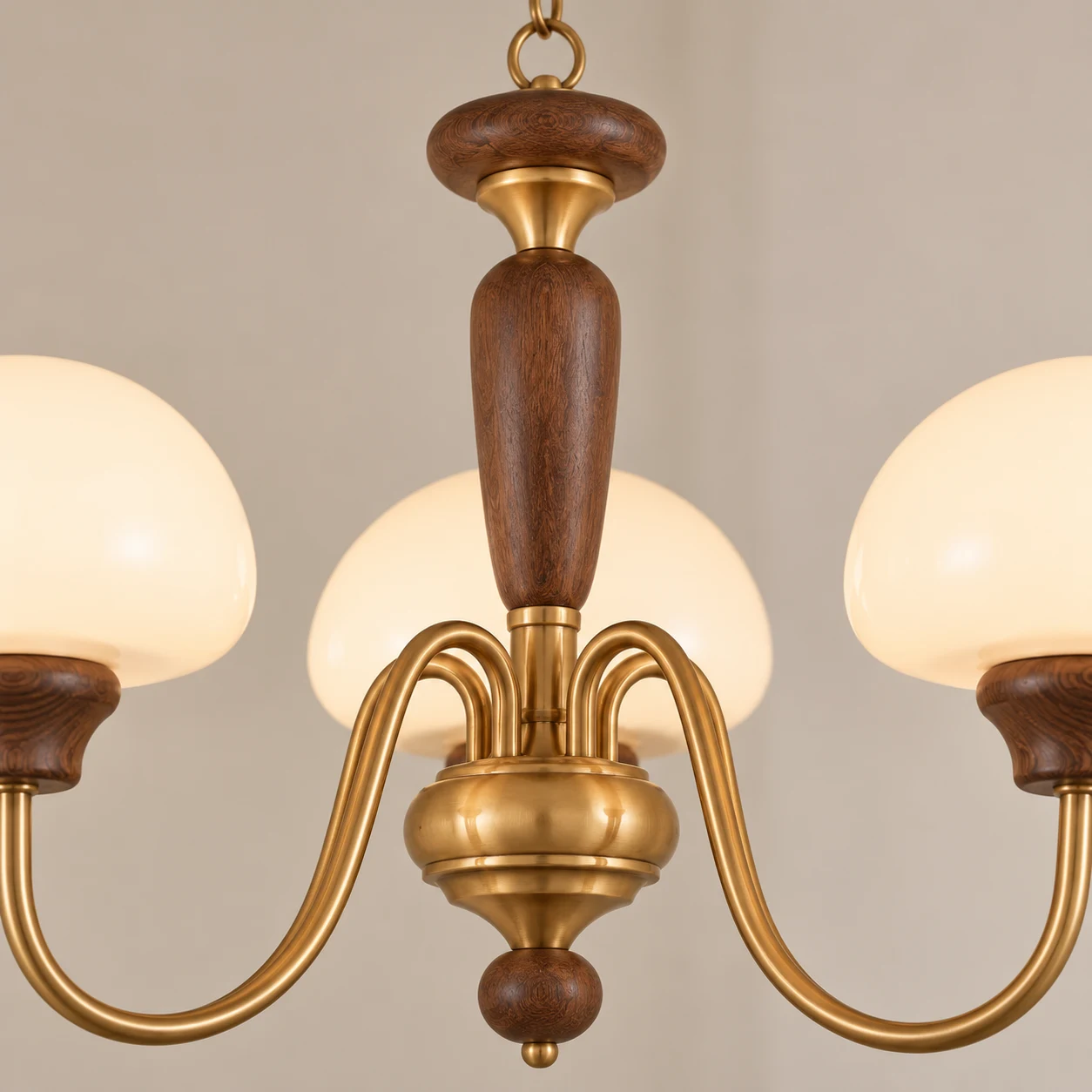 Turned walnut wood center column detail