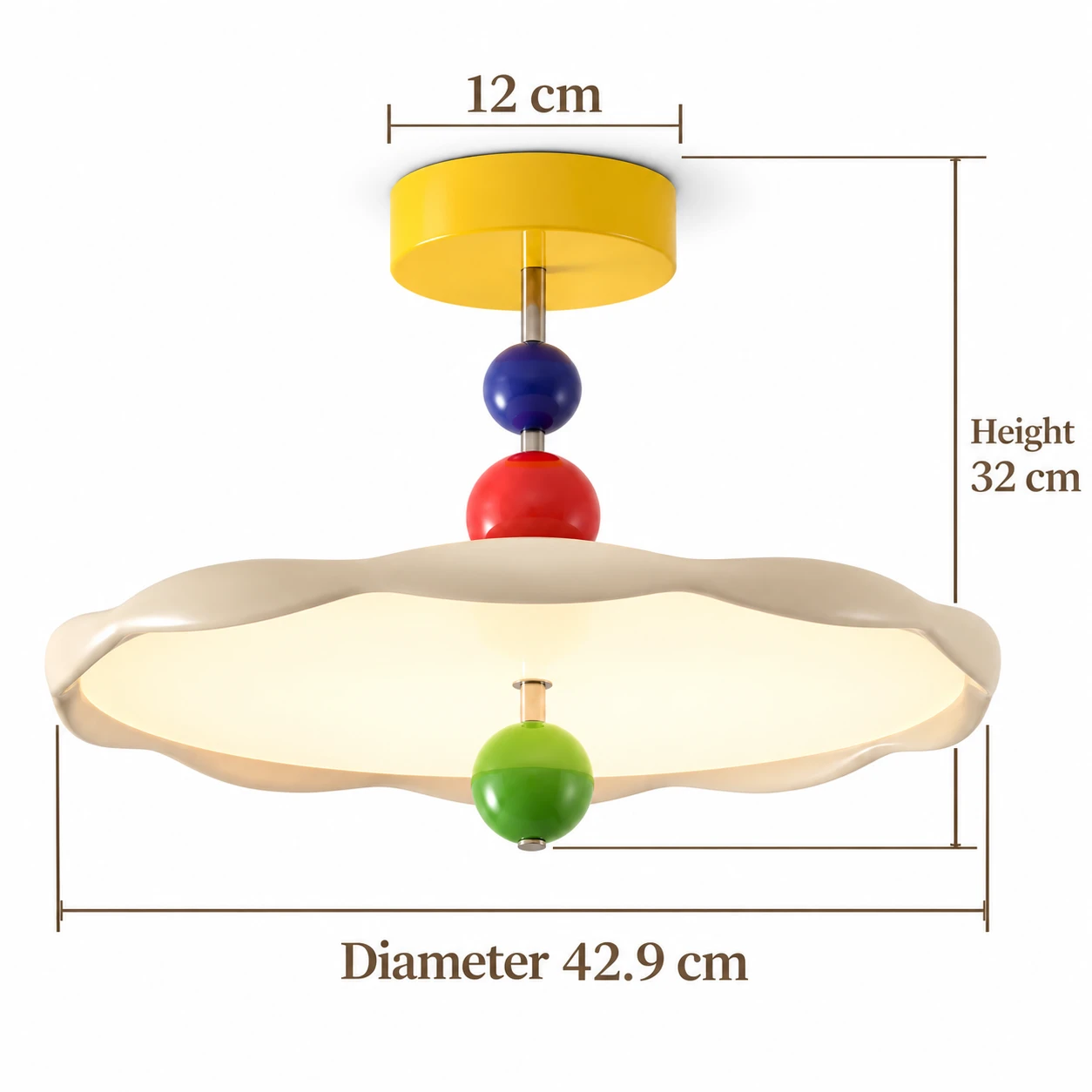 Dimension diagram Ø 42.9 cm, height 32 cm, canopy 12 cm