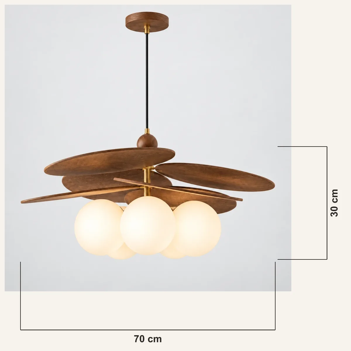 Pendant dimensions: 70 cm wide and 30 cm fixture-body height
