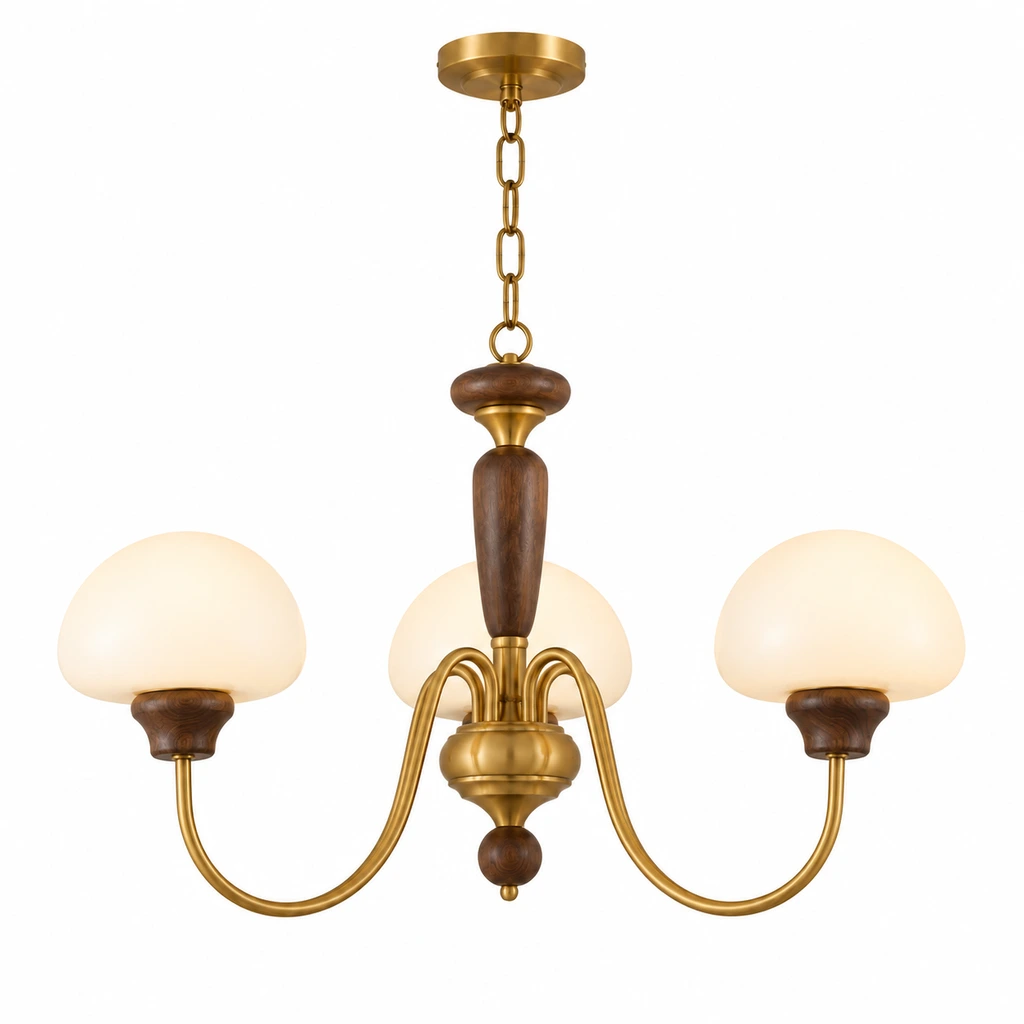 Adeline 3-light branch wood and glass chandelier, diameter 70 cm