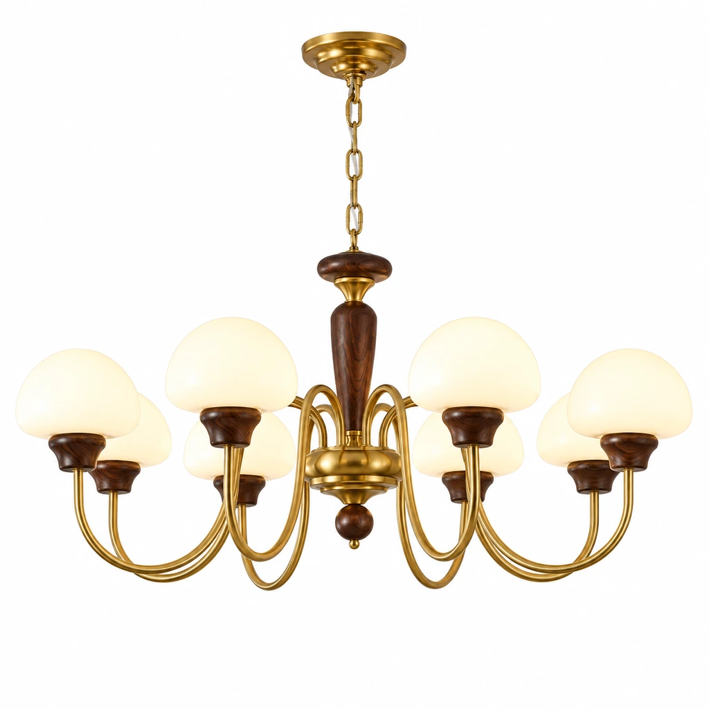 Adeline 8-light branch wood and glass chandelier, diameter 100 cm