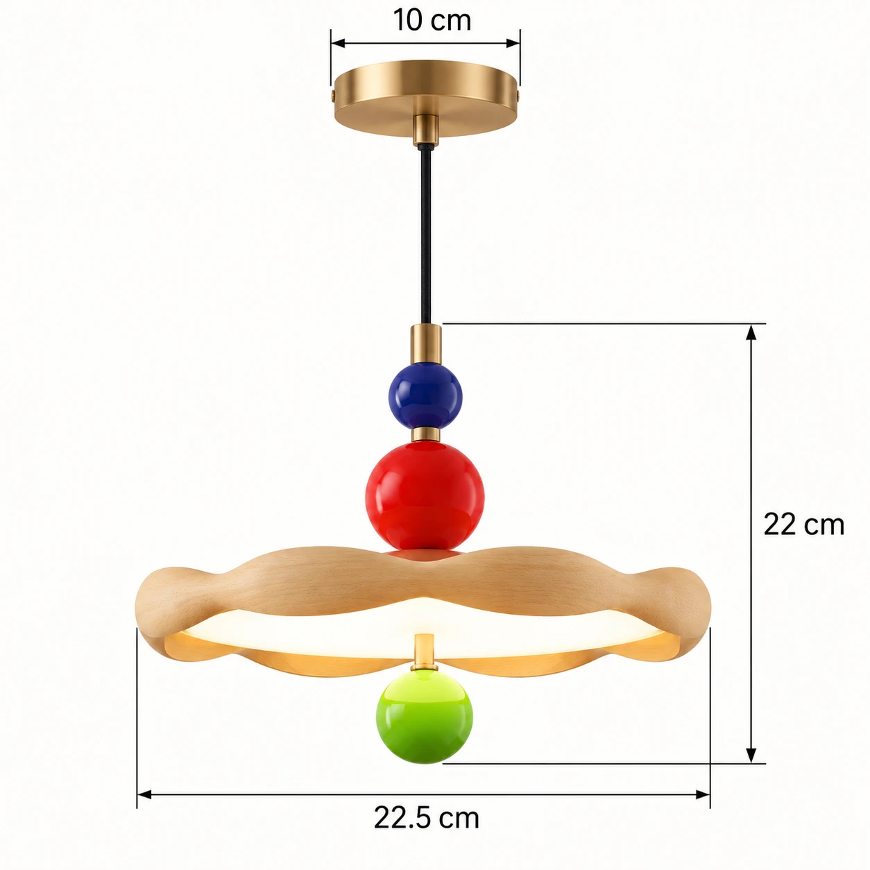 Dimension diagram diameter 22.5 cm height 22 cm canopy 10 cm