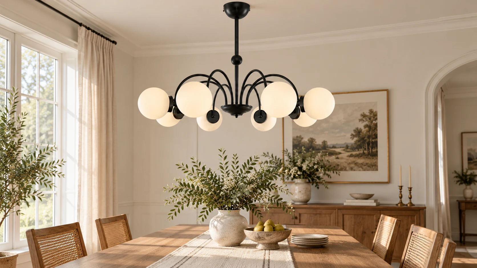 Mado French vintage globe chandelier in a dining room