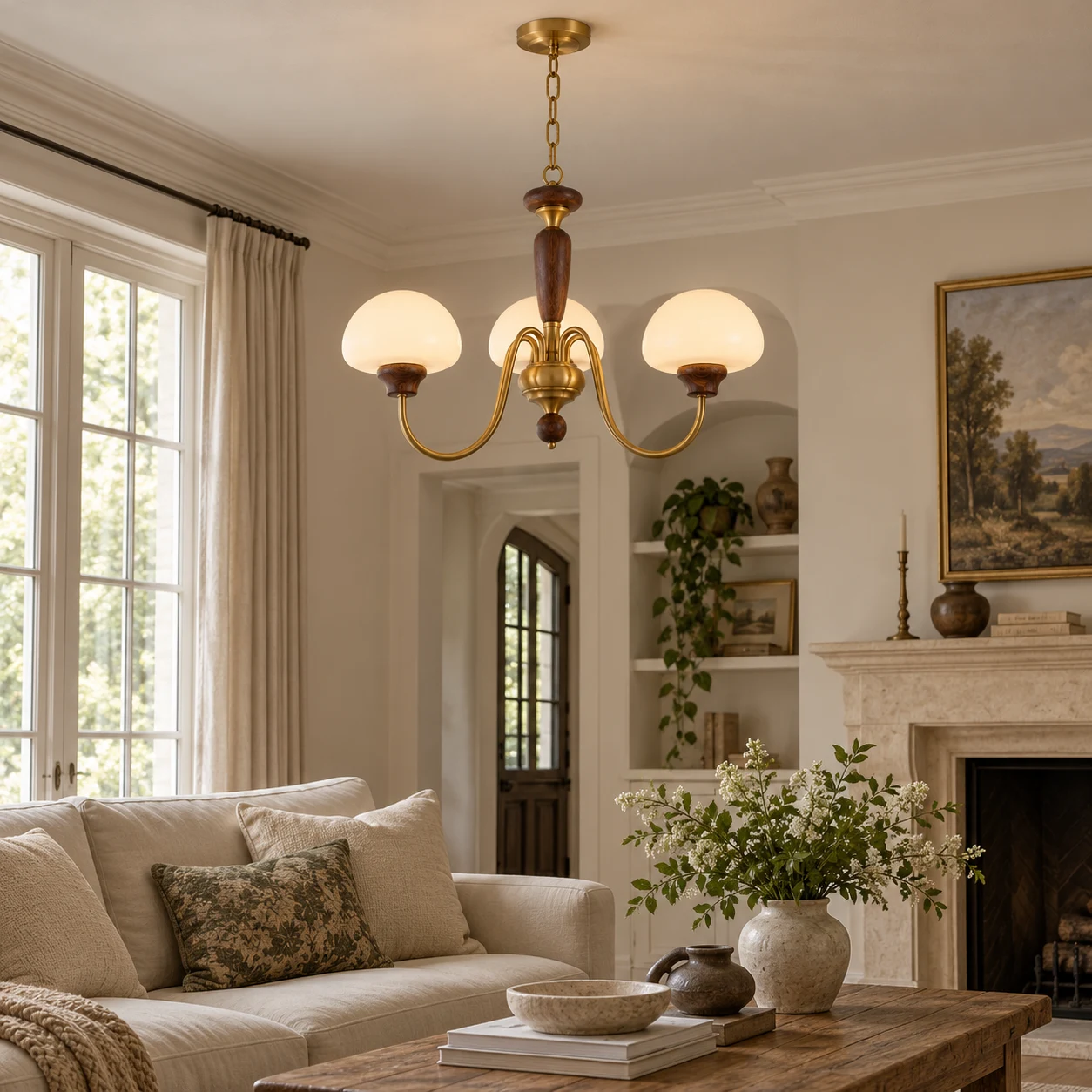 Adeline chandelier above a living seating area