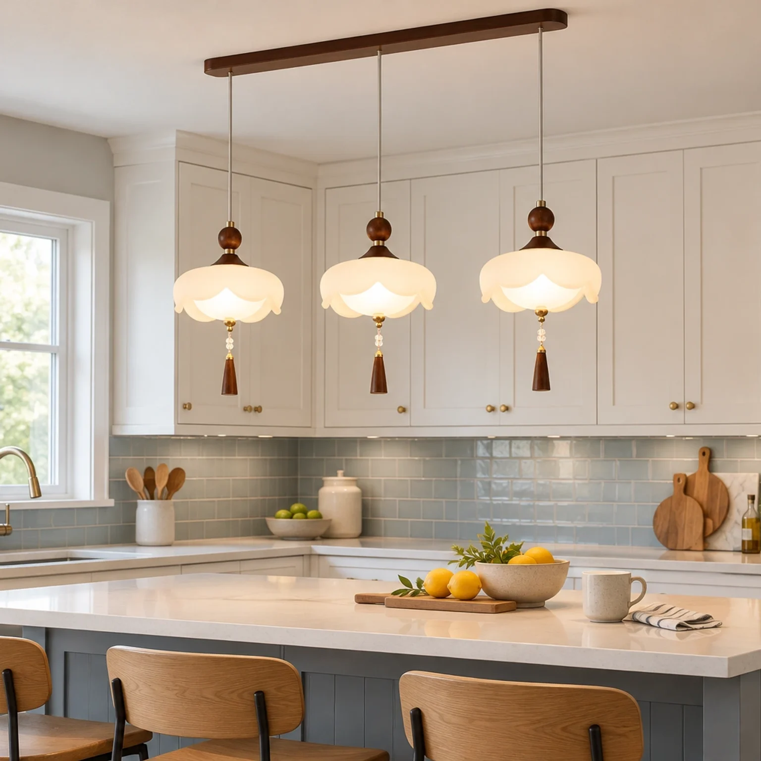Mara chandelier above a kitchen island