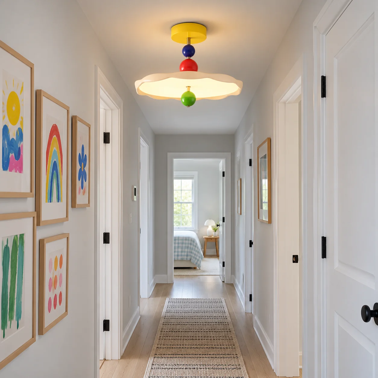 Milo Memphis flush mount in a kids hallway