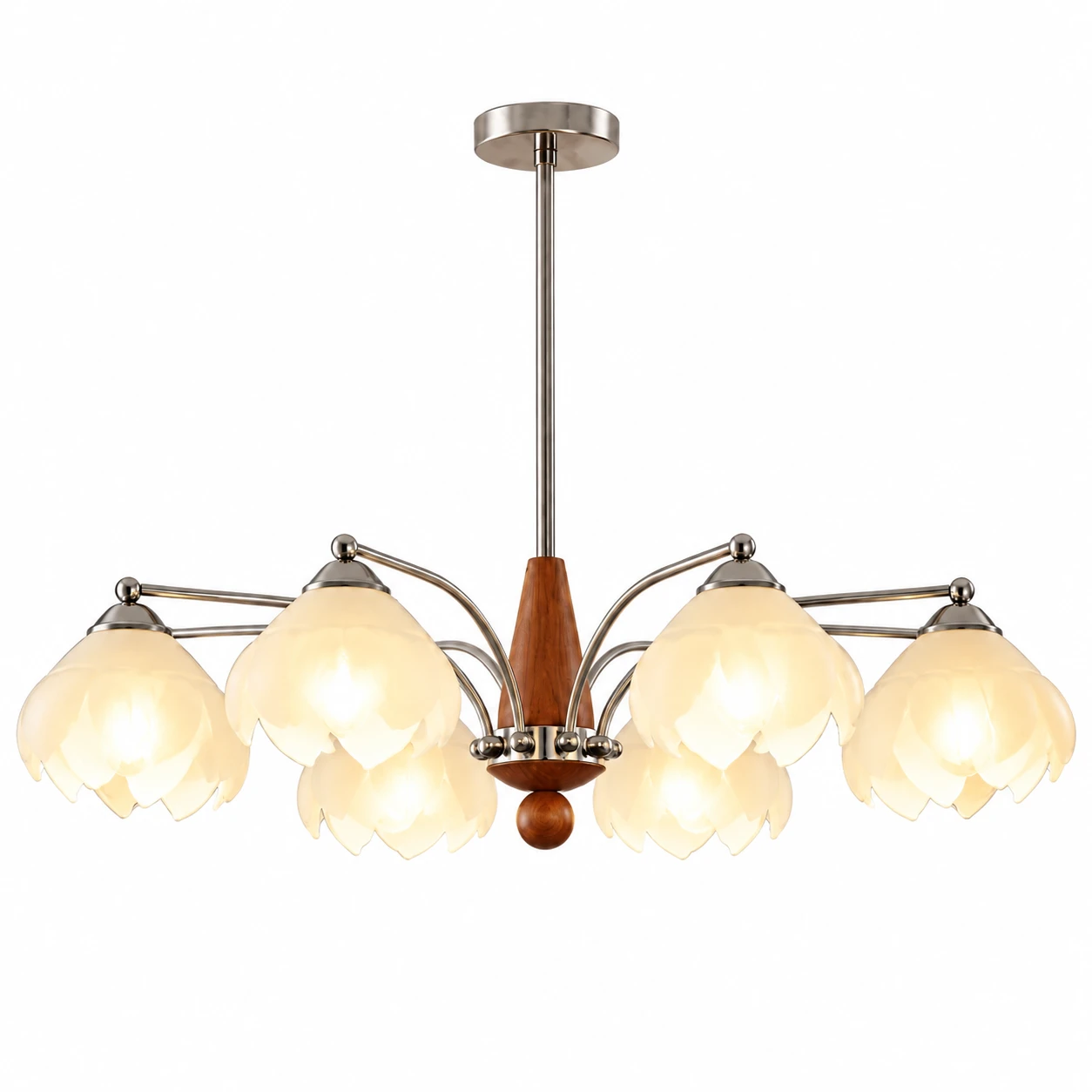 Amelia 6-light petal wood glass chandelier on white