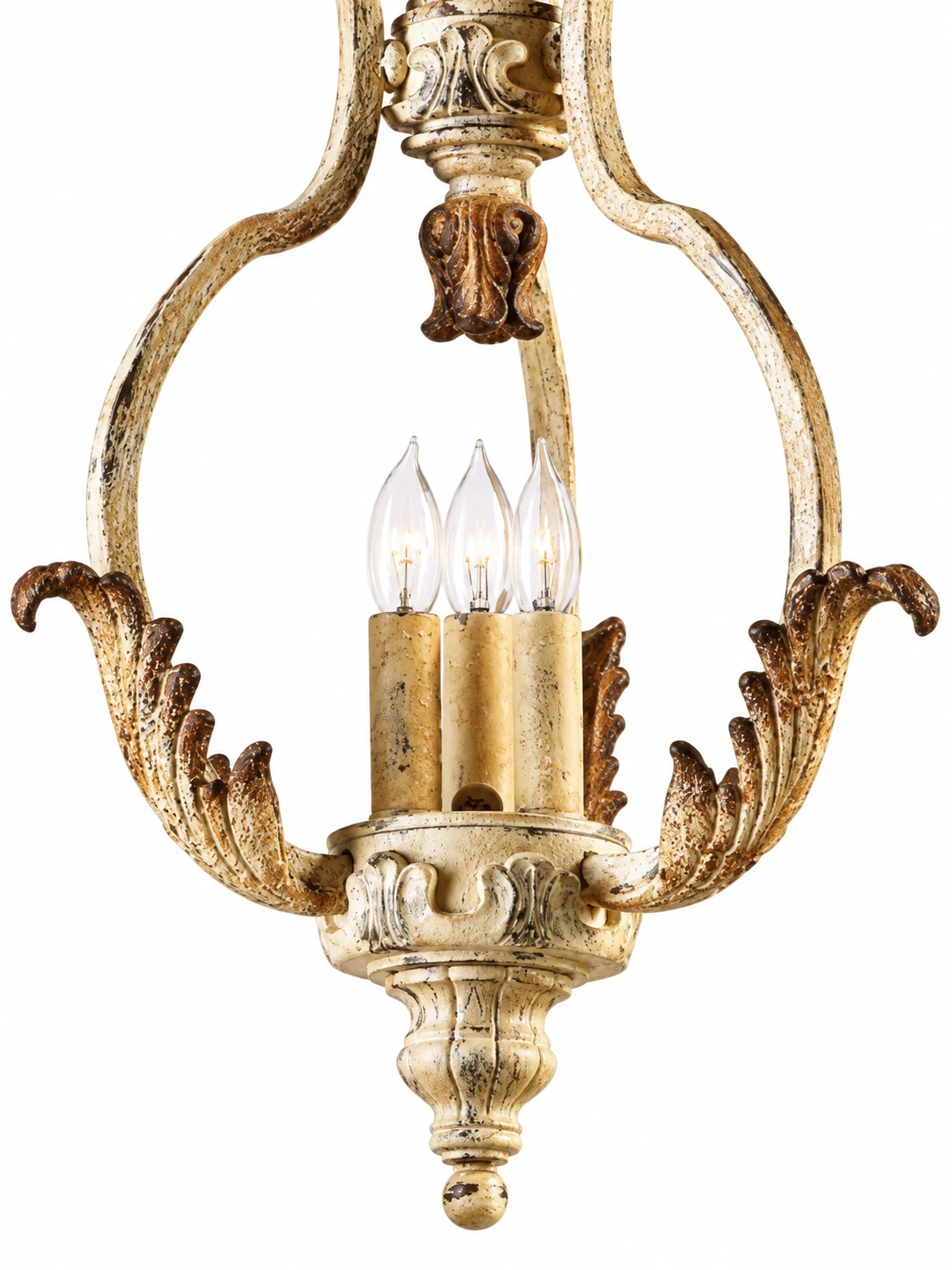 Lower carved wood bowl and finial detail