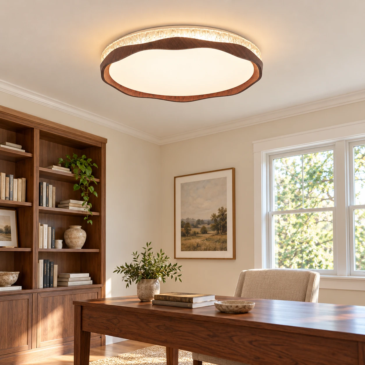 Marielle flush mount ceiling light in a home office study
