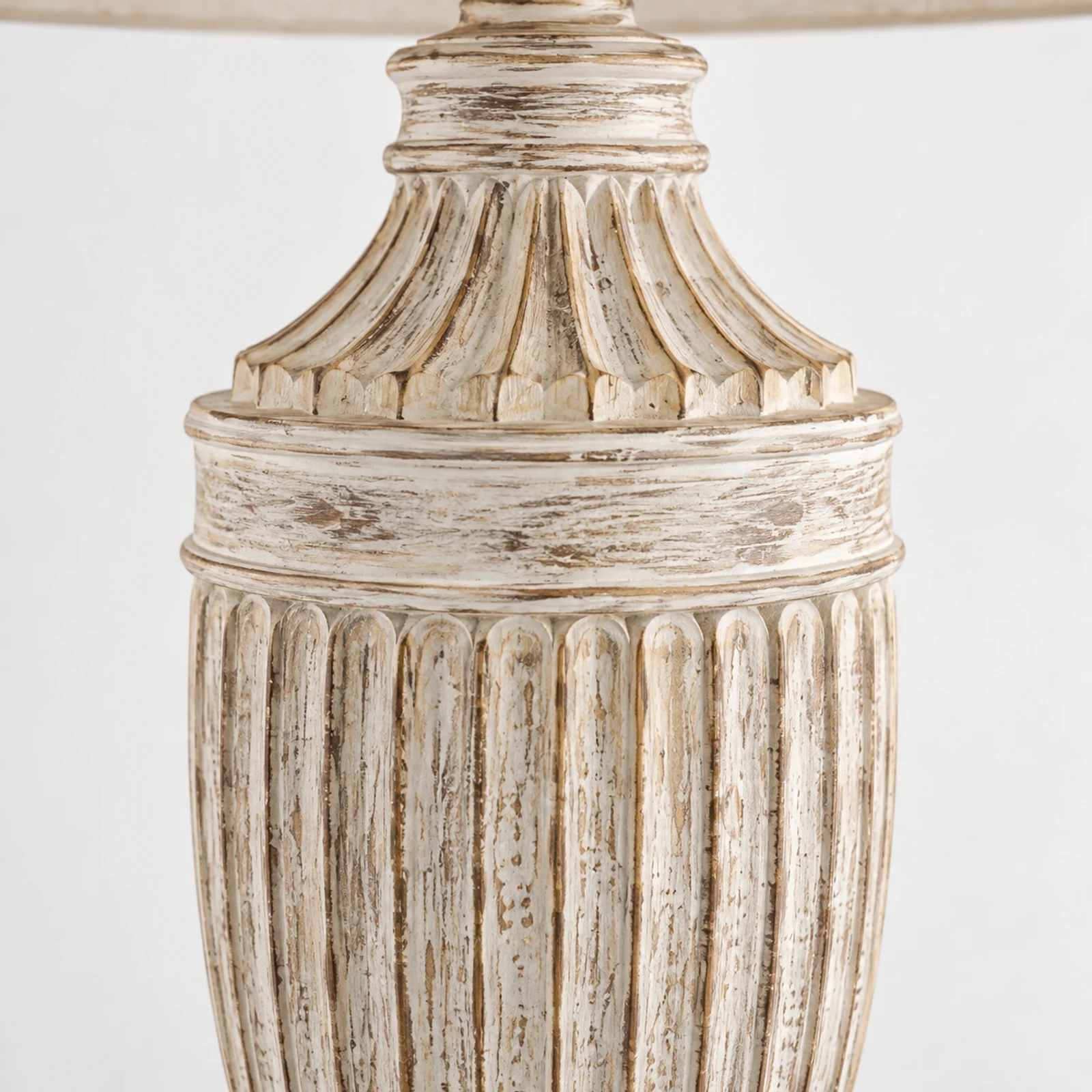 Vertically fluted carved whitewashed solid-wood urn body